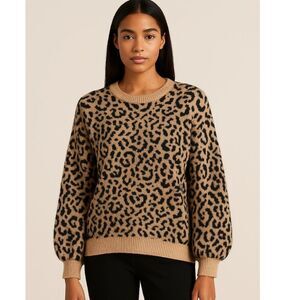 Love Token Leopard Print Fuzzy Crewneck Sweater Beige Black Size Small NWT